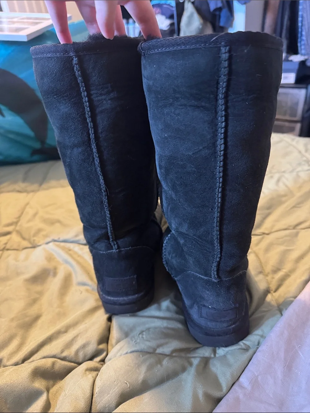 UGG Women's Tall Suede Shearling Boots in Black